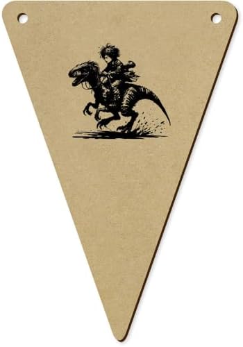 5 x 140mm Boy Riding Velociraptor Wooden Bunting Flags