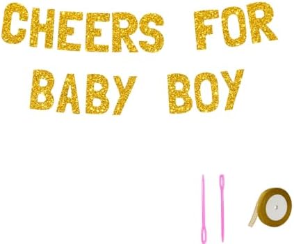 Meowoo Happy Cheers for Baby Boy Gold Glitter Banner