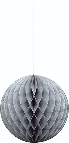 Solid Silver Hanging Paper Honeycomb Ball 8 Inch