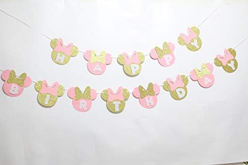 Pink and Gold Minnie Birthday Banner Decorations