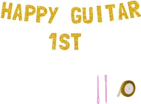 Meowoo Sparkling Guitar Birthday Banner - Glitter Gold 77 Inch Letters
