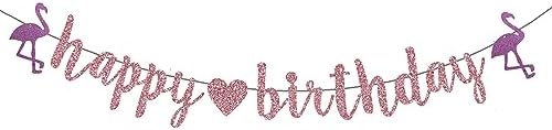 Rose Gold Happy Birthday Tropical Banner