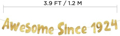 Awesome Since 1924 Gold Glitter Banner 101st Birthday Decor