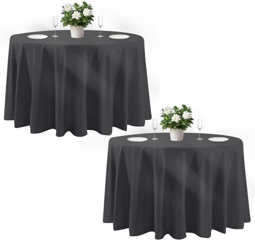 Cuckan 120 Inch Round Tablecloth 2 Pack Black