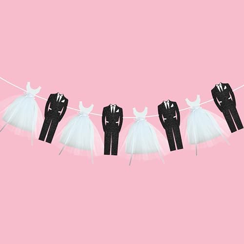 Elegant Bridal Shower Banner with Tulle and Tuxedo Cutouts