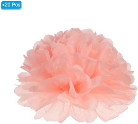 PATIKIL 4 Inch Tissue Pom Poms Flowers 20 Pack Light Orange