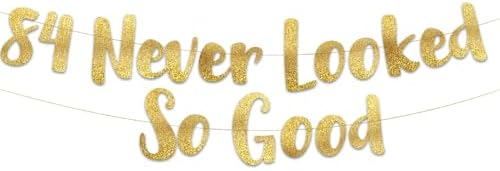 84th Anniversary Gold Glitter Banner - Classy Party Decoration