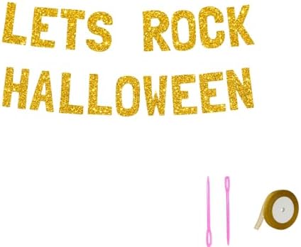 Meowoo Lets Rock Halloween Banner 77 Inch Luxe Gold