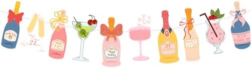 Champagne Bottles Glasses Decor Banner for 21st Birthday Celebration