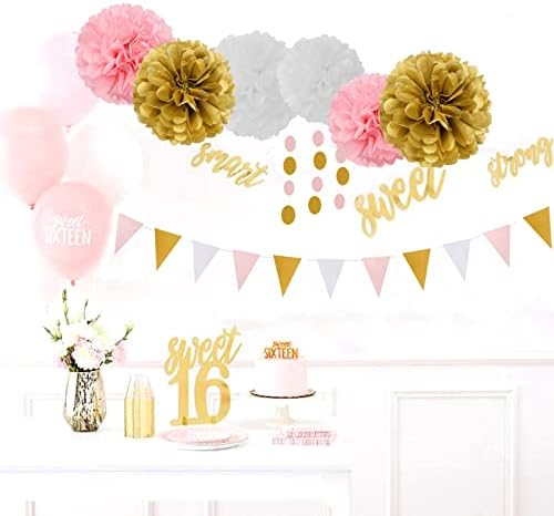 Pink White Gold Girl Birthday Decor Kit 23pcs