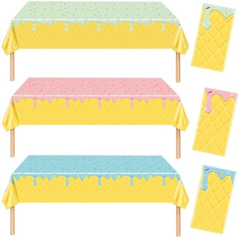 3 Pack Ice Cream Themed Tablecovers for Parties