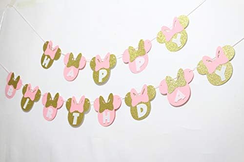 Pink and Gold Minnie Birthday Banner Decorations