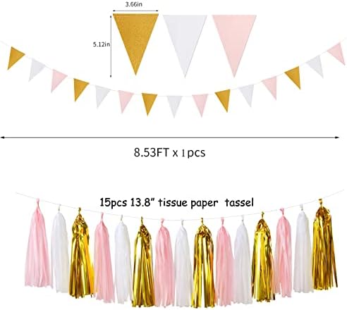 Pink White Gold Girl Birthday Decor Kit 23pcs
