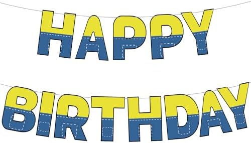 Gosknor Cartoon Birthday Banner Yellow Blue Garland Sign