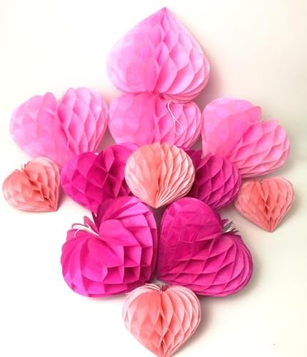 Heart Tissue Paper Pom Poms Decor Set 12pcs