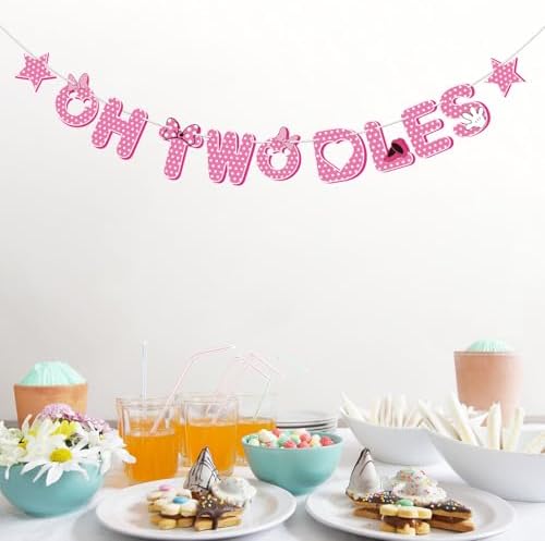 Halodete 2nd Birthday Banner Cartoon Mouse Decorations