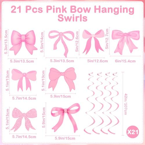 Pink Happy Birthday Bow Banner with 21 Spiral Bows