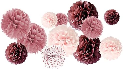 Rose Gold Gradient Tissue Pom Poms 12pcs Wedding Party Decor