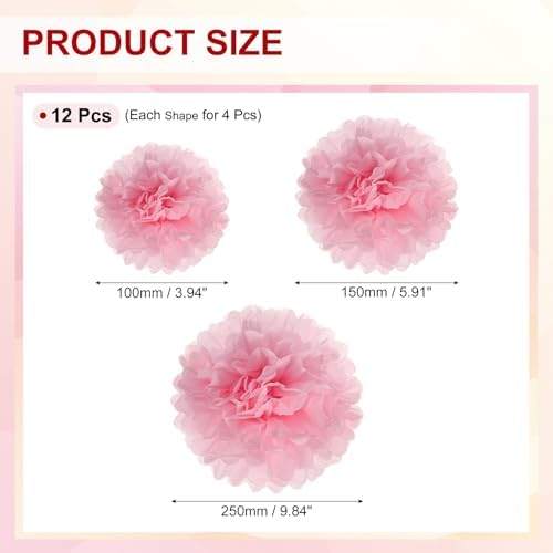 PATIKIL Paper Pom Poms Set 12 Pcs Light Pink