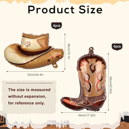 8pcs Western Themed Party Balloons - Cowgirl Hat Boot Decor