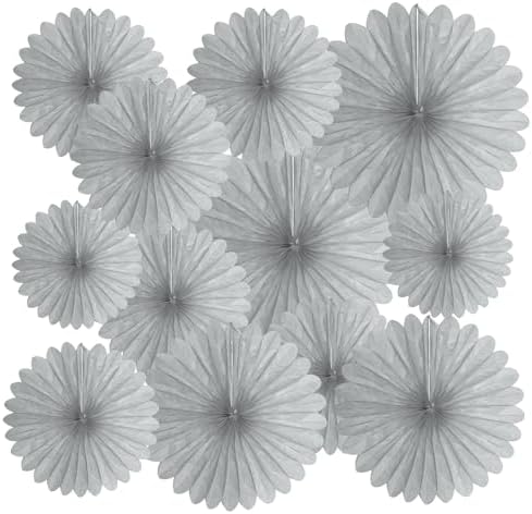 20 Pcs Silver Grey Hanging Paper Fans for Events