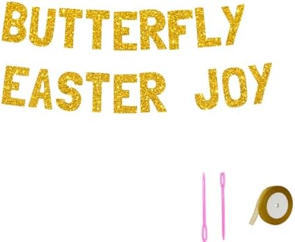 Meowoo Easter Decorations Butterfly Glitter Banner 77 Inch Large