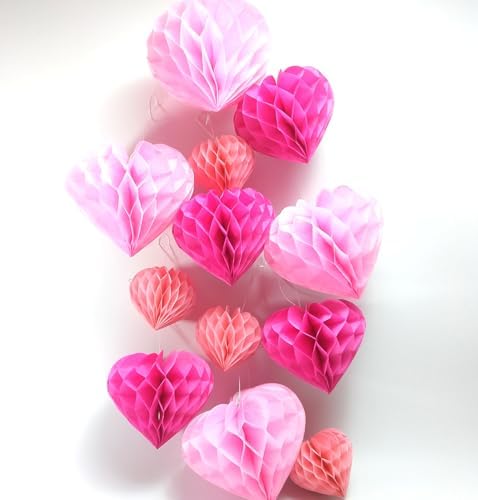 Heart Tissue Paper Pom Poms Decor Set 12pcs