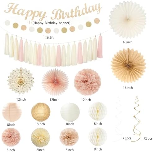 Champagne Gold Beige Birthday Decor Set