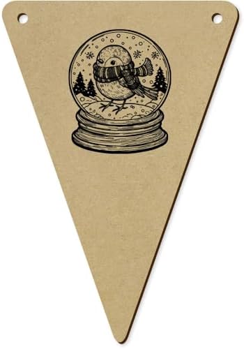 5 x 140mm Cute Robin Snow Globe Wooden Bunting Flags