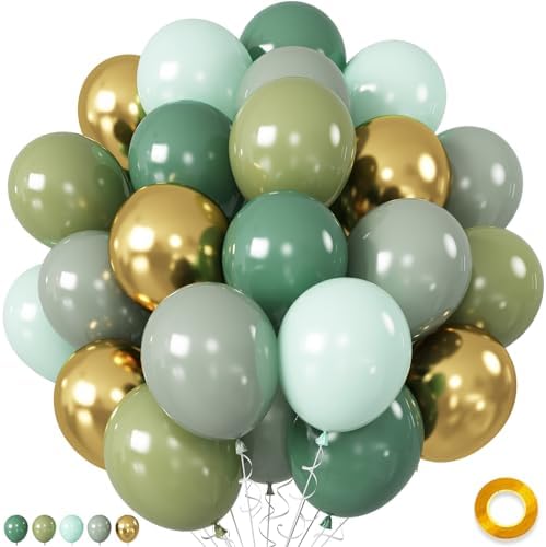 Jobkoo Sage Green Gold Balloons Set for Parties
