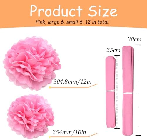 Yosawa 12 Pcs Tissue Paper Pom Pom Flowers Party Decorations