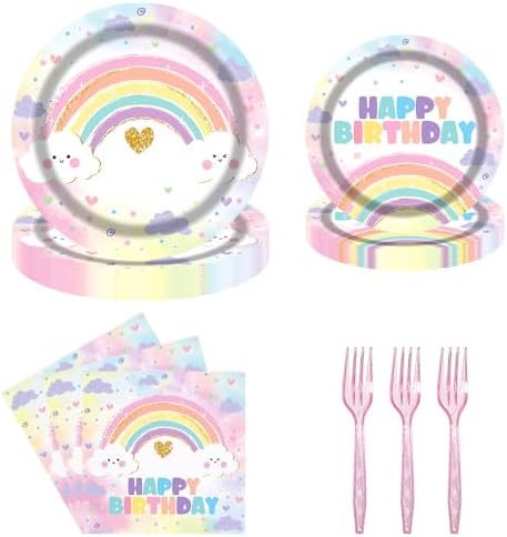 Pastel Rainbow Party Tableware Set for 24 Guests