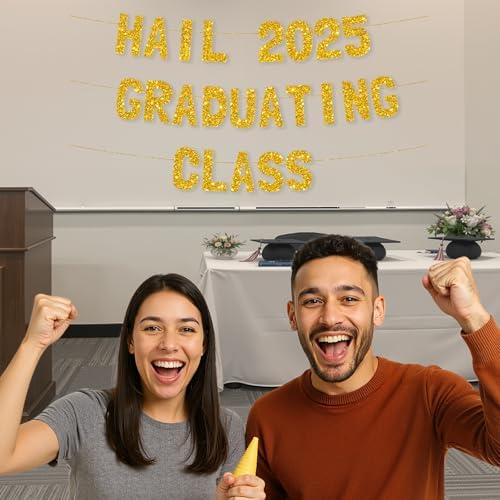 Meowoo 2025 Grad Class Decor Banner with Gold Glitter