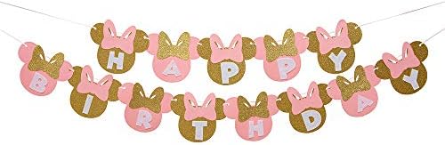 Pink and Gold Minnie Birthday Banner Decorations