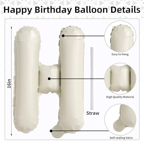 Cream Happy Birthday Balloon Banner Set 16 Inch 13pcs Foil Balloons