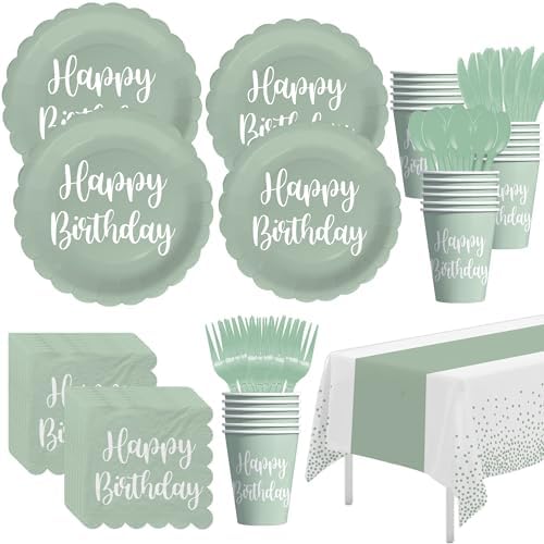 Sage Green Birthday Party Decorations Set for 24