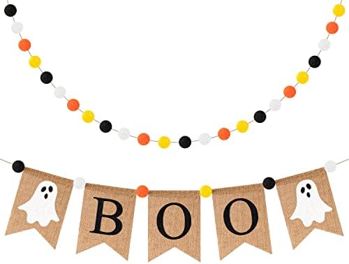 WATINC 2pc Halloween Boo Burlap Banner Garland Set