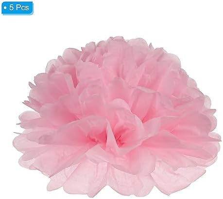 PATIKIL 8 Inch Light Pink Tissue Pom Poms Flowers 5 Pack