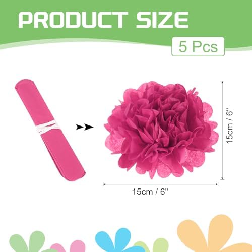 MECCANIXITY 5pcs Paper Pom Poms 6 Inch Rose Red Tissue Flowers
