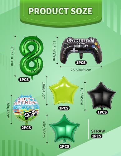 40 Inch Green Pixel Number 8 Balloon Set for Gaming Parties