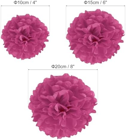 PATIKIL 4 6 8 Inch Fuchsia Tissue Pom Poms Flowers 12 Pack