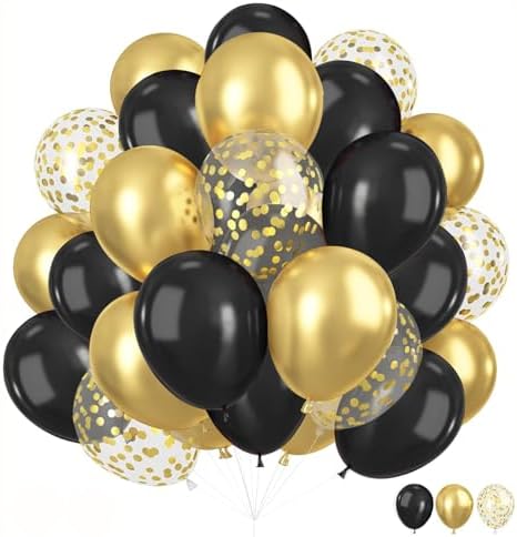ZOOYOO 50pcs 12 Inch Balloons Black Gold Confetti Party Decor