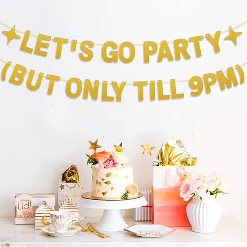 Happy Birthday Banner for Men Women Gold LETS GO PARTY Sign