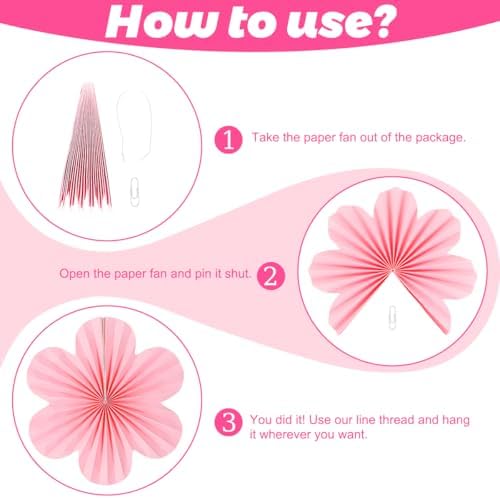 DODOKIM Pink Paper Fans Wall Decor Pack of 9