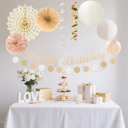 Champagne Gold Beige Birthday Decor Set