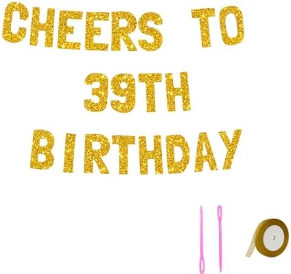 Meowoo Shiny 39th Birthday Banner with Gold Glitter Letters