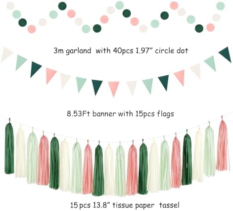 Sage Olive Green Pink Beige Boho Decorations 33pcs