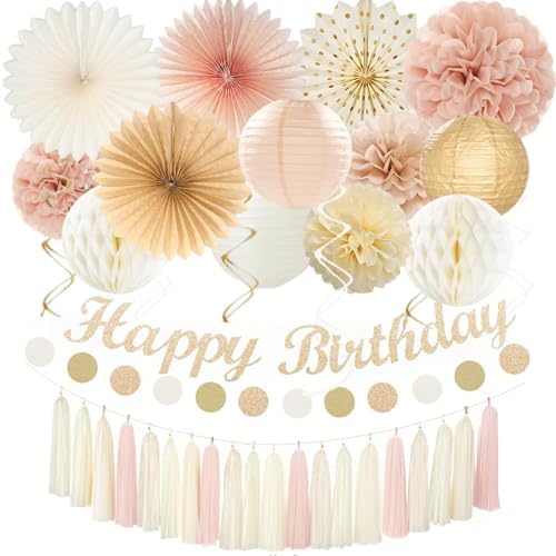Champagne Gold Beige Birthday Decor Set