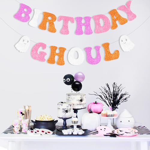 Sursurprise Retro Halloween Ghost Banner Decorations for Birthday Parties