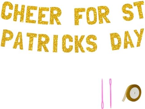 Meowoo St Patricks Day Banner with Gold Glitter